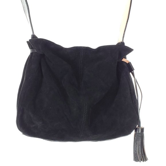 ZARA Suede Leather Hobo Bag Boho Purse Black - Picture 1 of 4